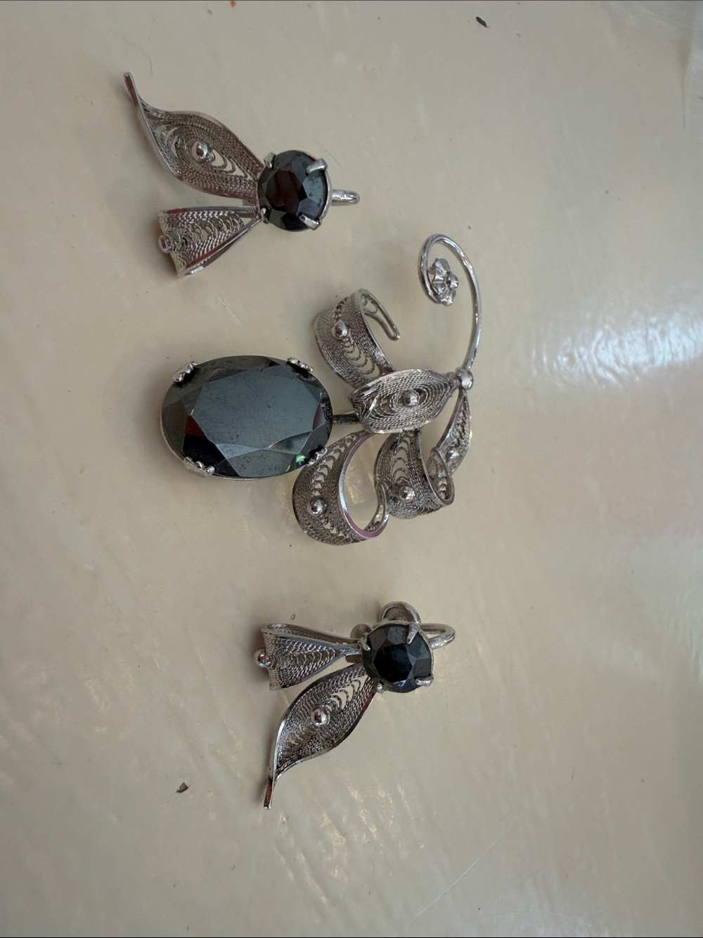 Sorrento sterling Silver set Brooch and Earring Set
